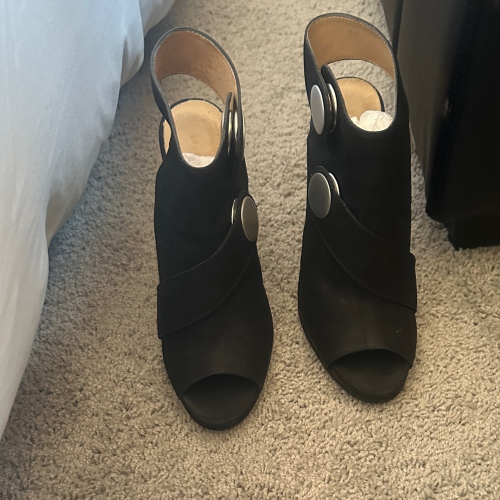 L.A.M.B. Black Ankle Booties with Silver Details